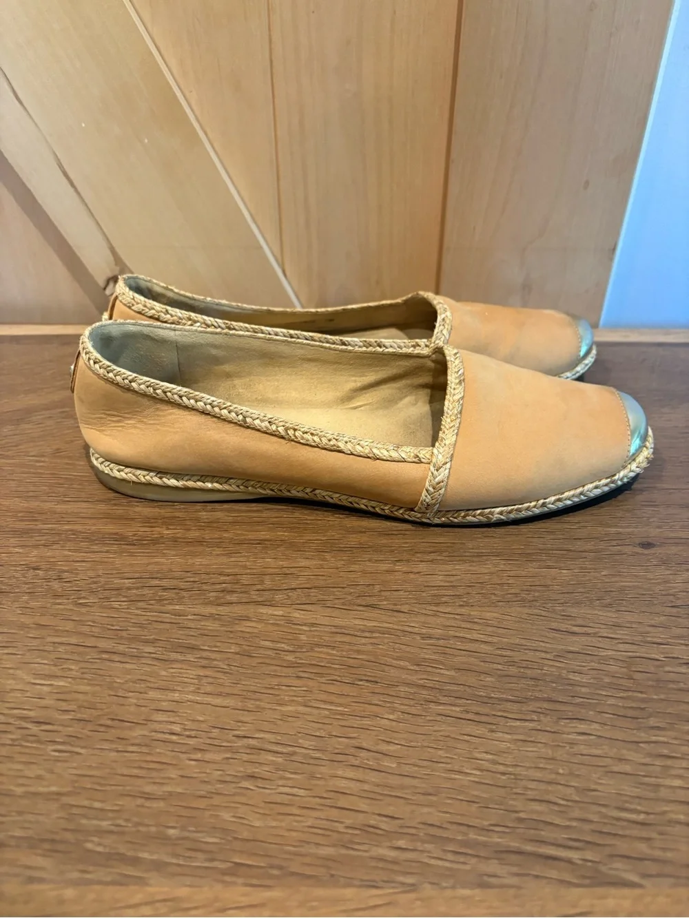 Stuart Weitzman  Espadrille Flats with Metallic Silver Cap Toe
